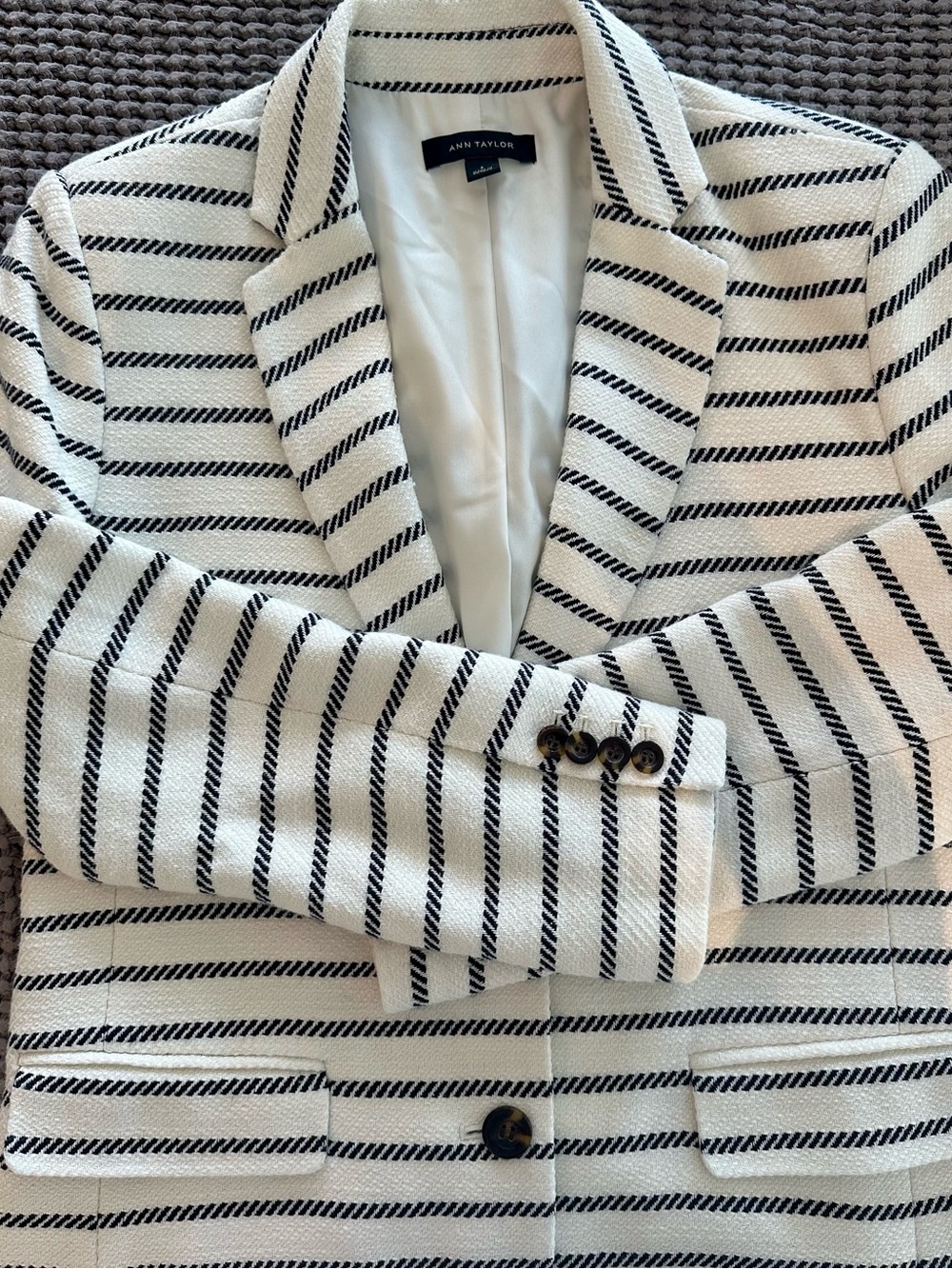 Ann Taylor Cream and Black Striped Blazer